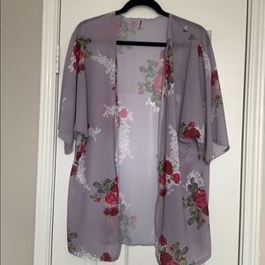 Purple Floral Printed Kimono